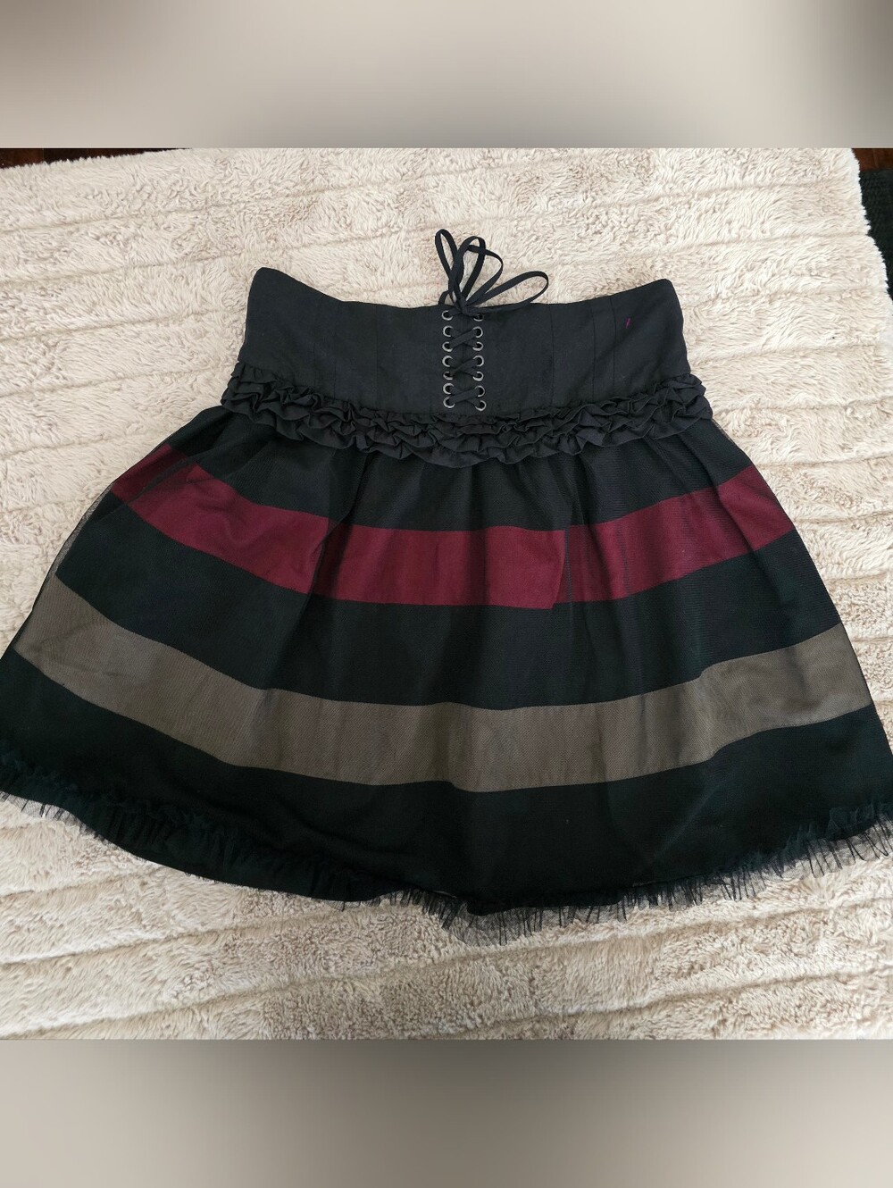 Black and Burgundy Striped Women’s Skirt with Lace-Up Waist SZ.L